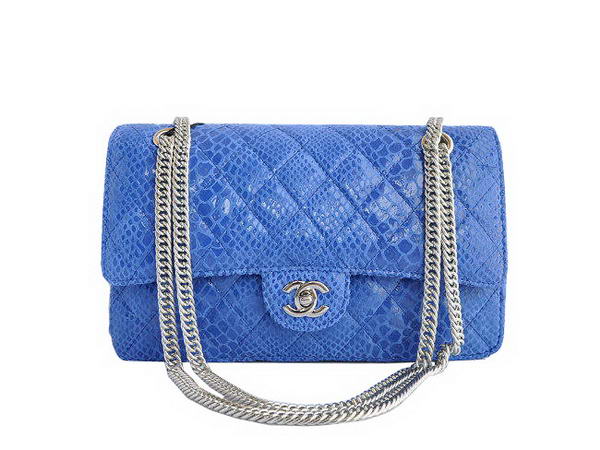 High Quality Knockoff Chanel 2.55 Series Blue Snakeskin Leather Flap Bag Silver Hardware